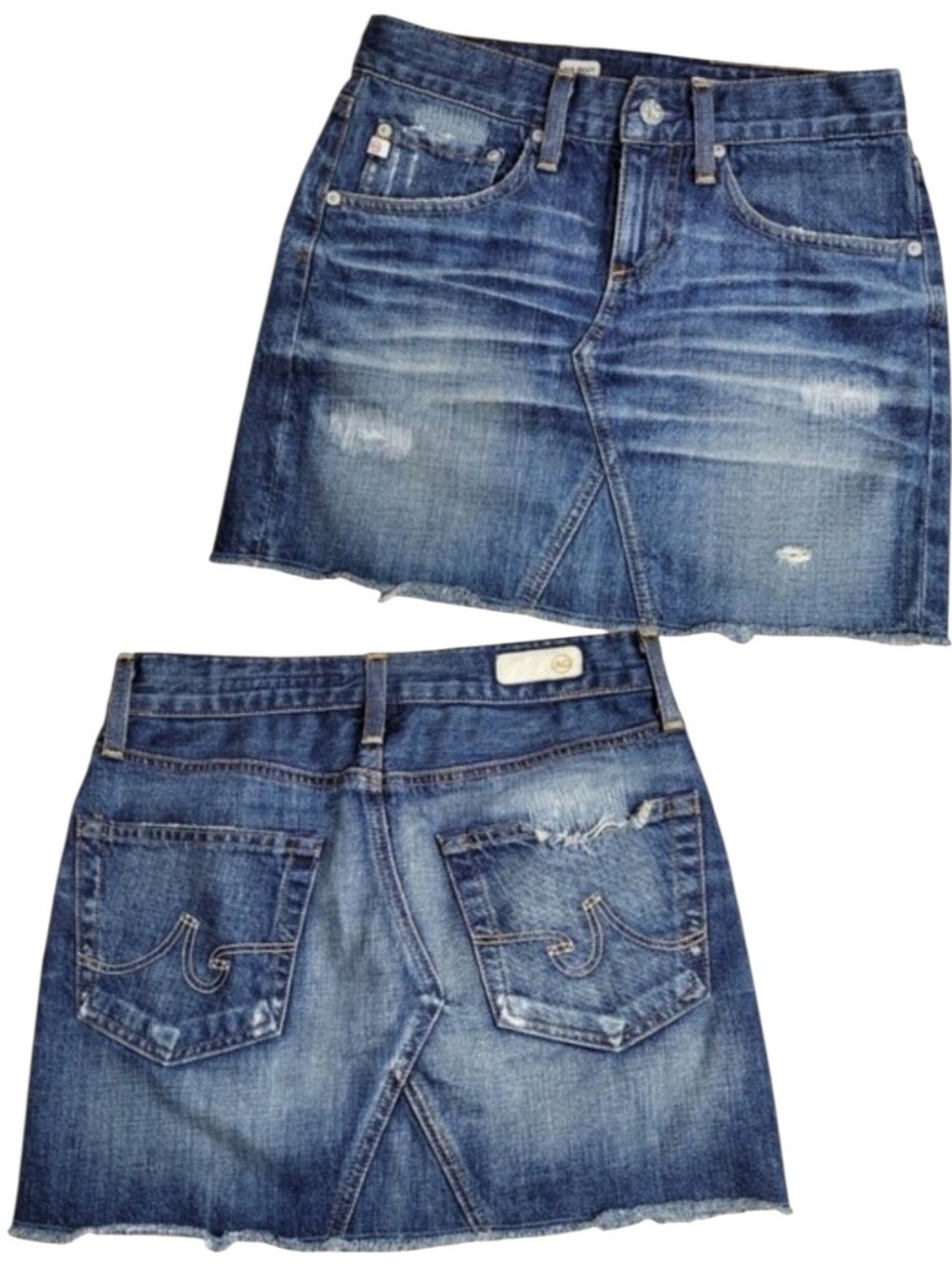 AG Adriano Goldschmied Womens Box Vintage Distressed Denim Mini Skirt XS 24